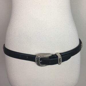 J G Hooks Black Braided Siver Embellished Leather Belt M/L